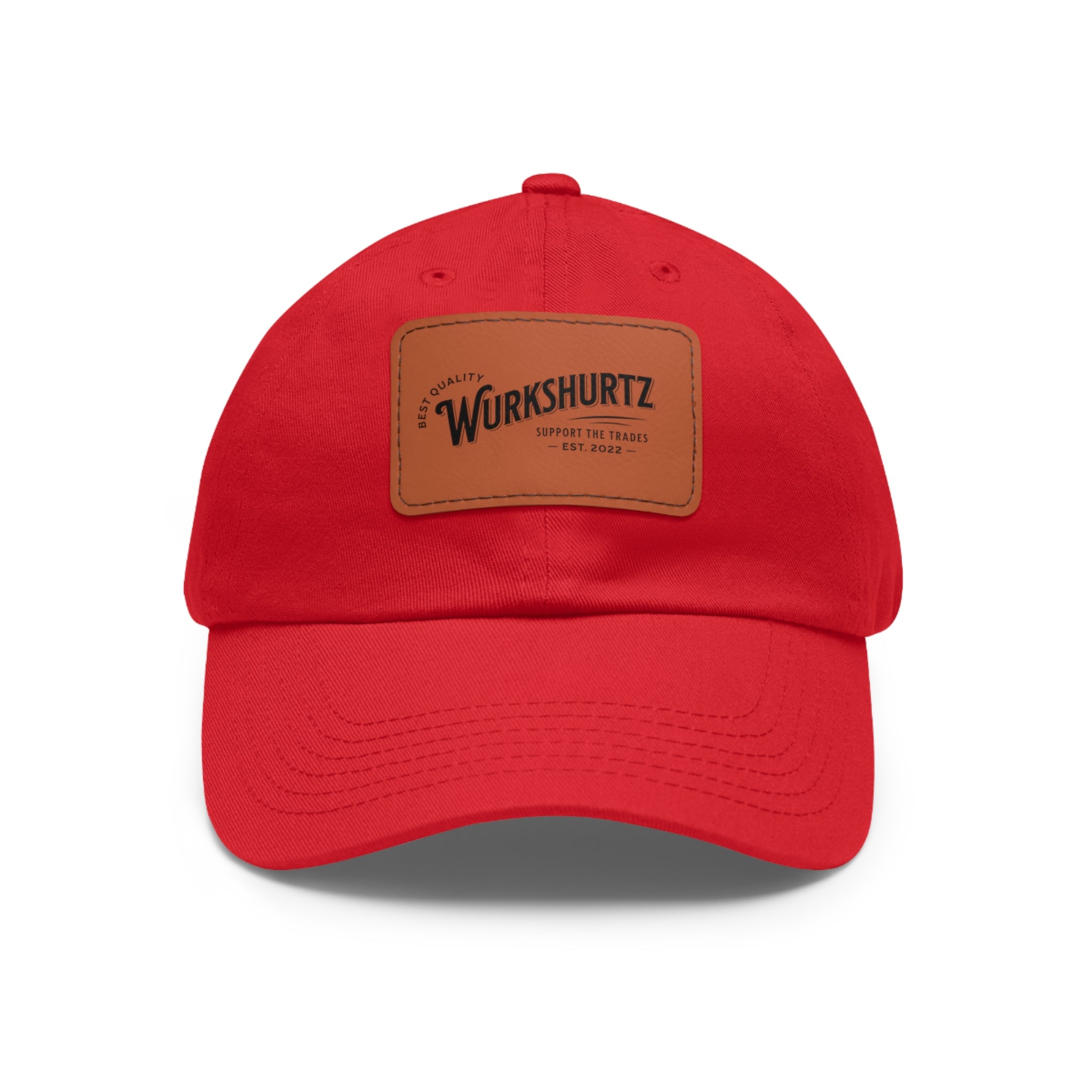 Printify Hats Red / Light Brown patch / Rectangle / One size Dad Hat with Leather Patch (Rectangle)