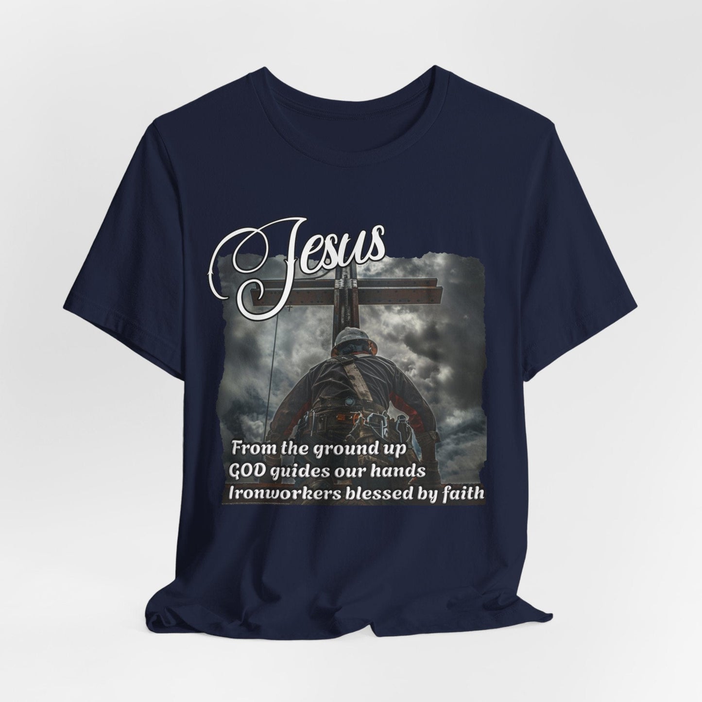 Printify T-Shirt Navy / S From the Ground Up - God Guides Our Hands Ironworker Tee