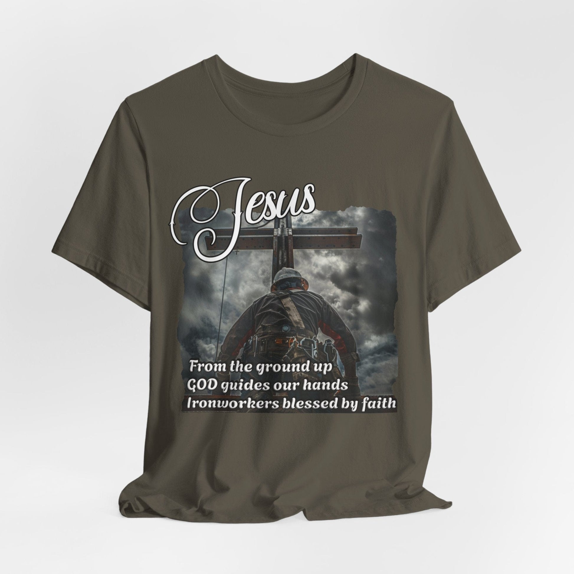 Printify T-Shirt Army / S From the Ground Up - God Guides Our Hands Ironworker Tee