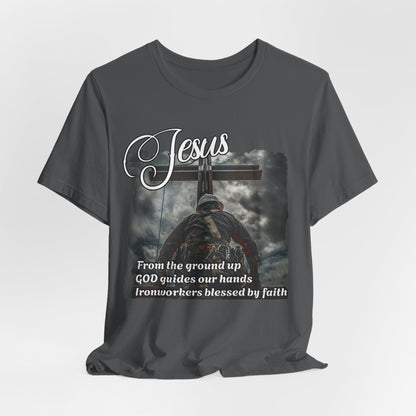 Printify T-Shirt Asphalt / S From the Ground Up - God Guides Our Hands Ironworker Tee