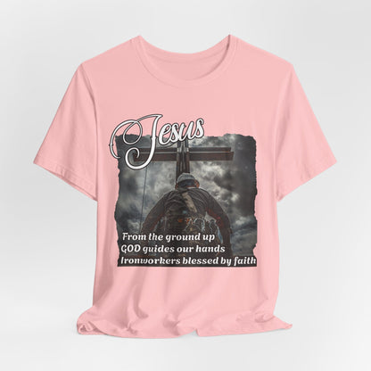 Printify T-Shirt Pink / S From the Ground Up - God Guides Our Hands Ironworker Tee