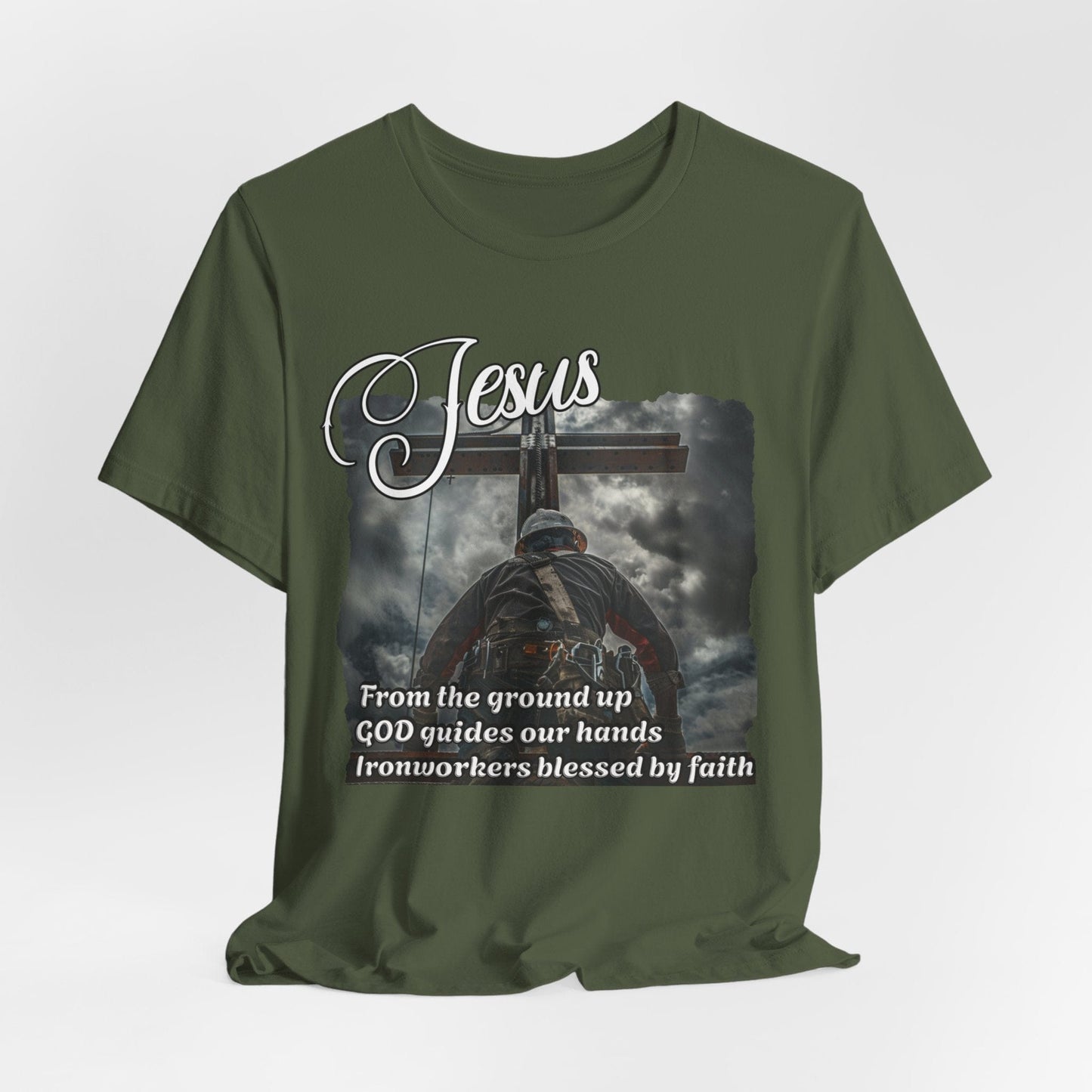 Printify T-Shirt Military Green / S From the Ground Up - God Guides Our Hands Ironworker Tee