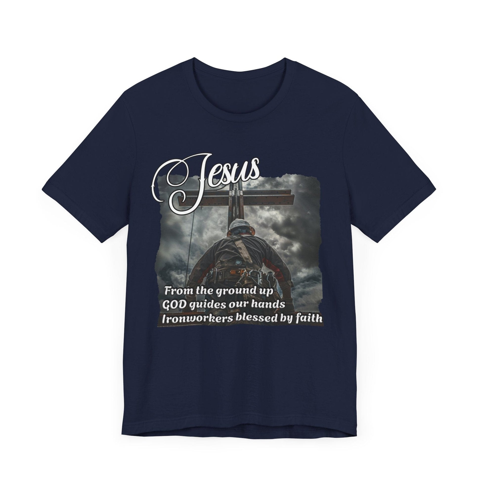 Printify T-Shirt From the Ground Up - God Guides Our Hands Ironworker Tee