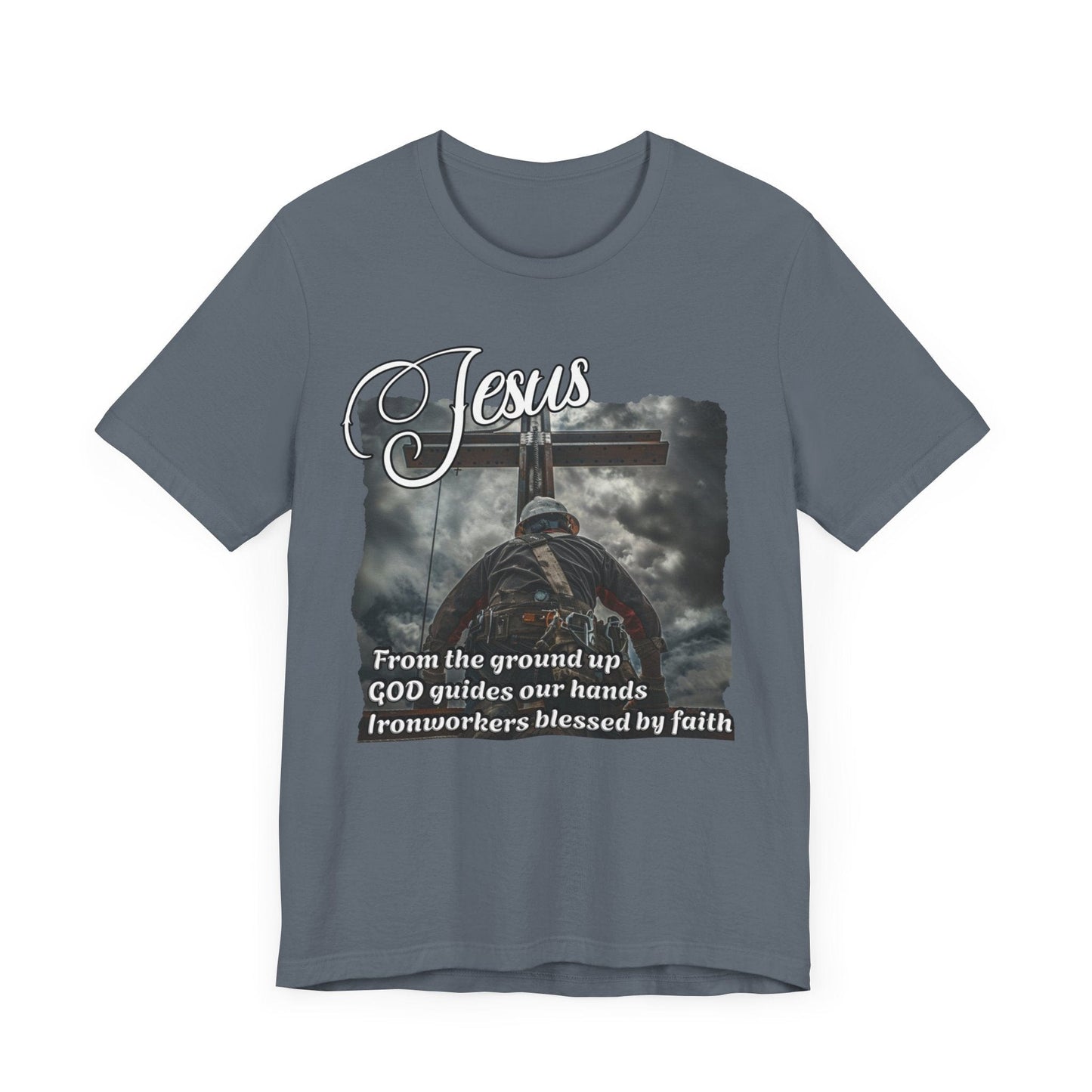 Printify T-Shirt From the Ground Up - God Guides Our Hands Ironworker Tee