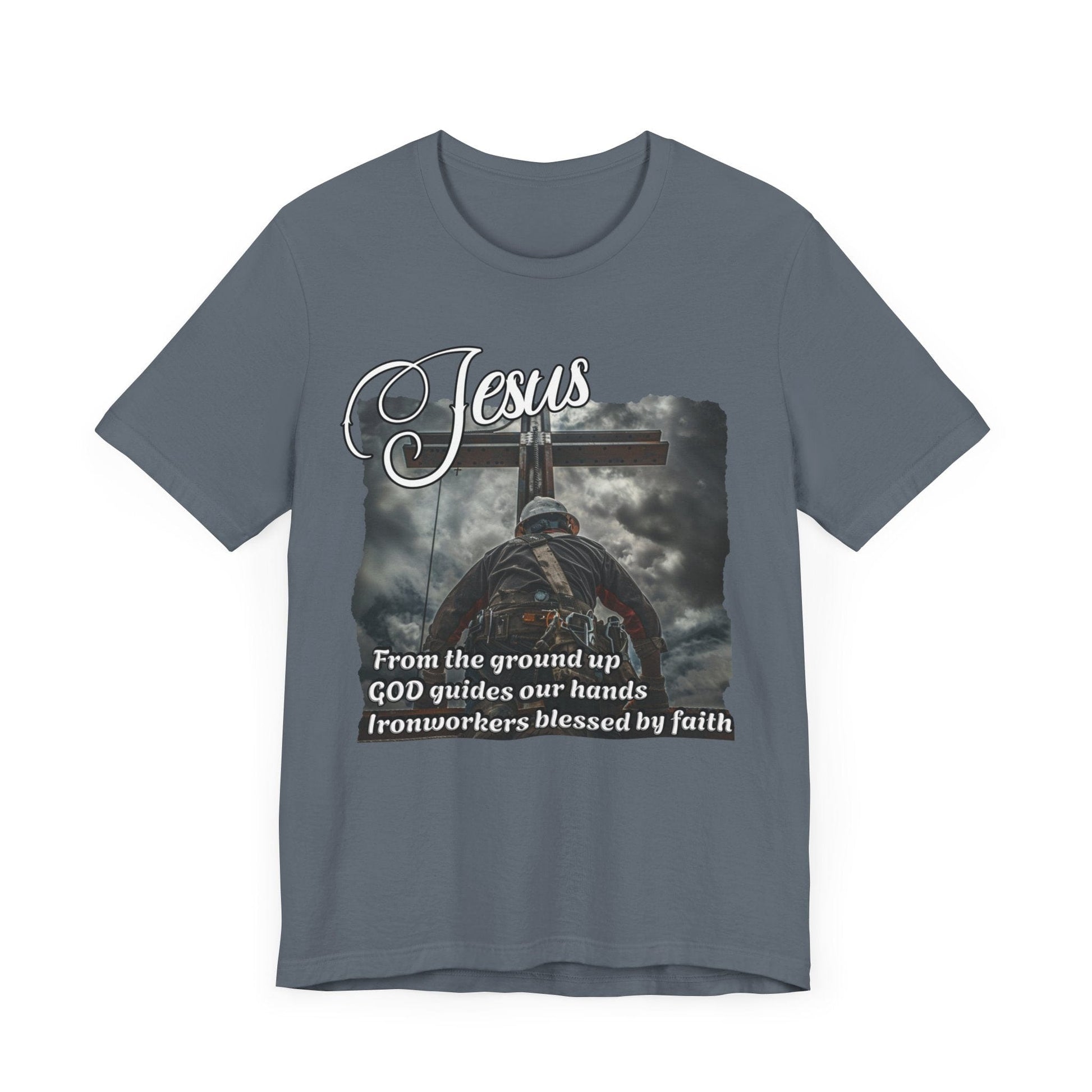 Printify T-Shirt From the Ground Up - God Guides Our Hands Ironworker Tee