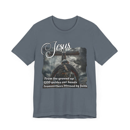 Printify T-Shirt From the Ground Up - God Guides Our Hands Ironworker Tee