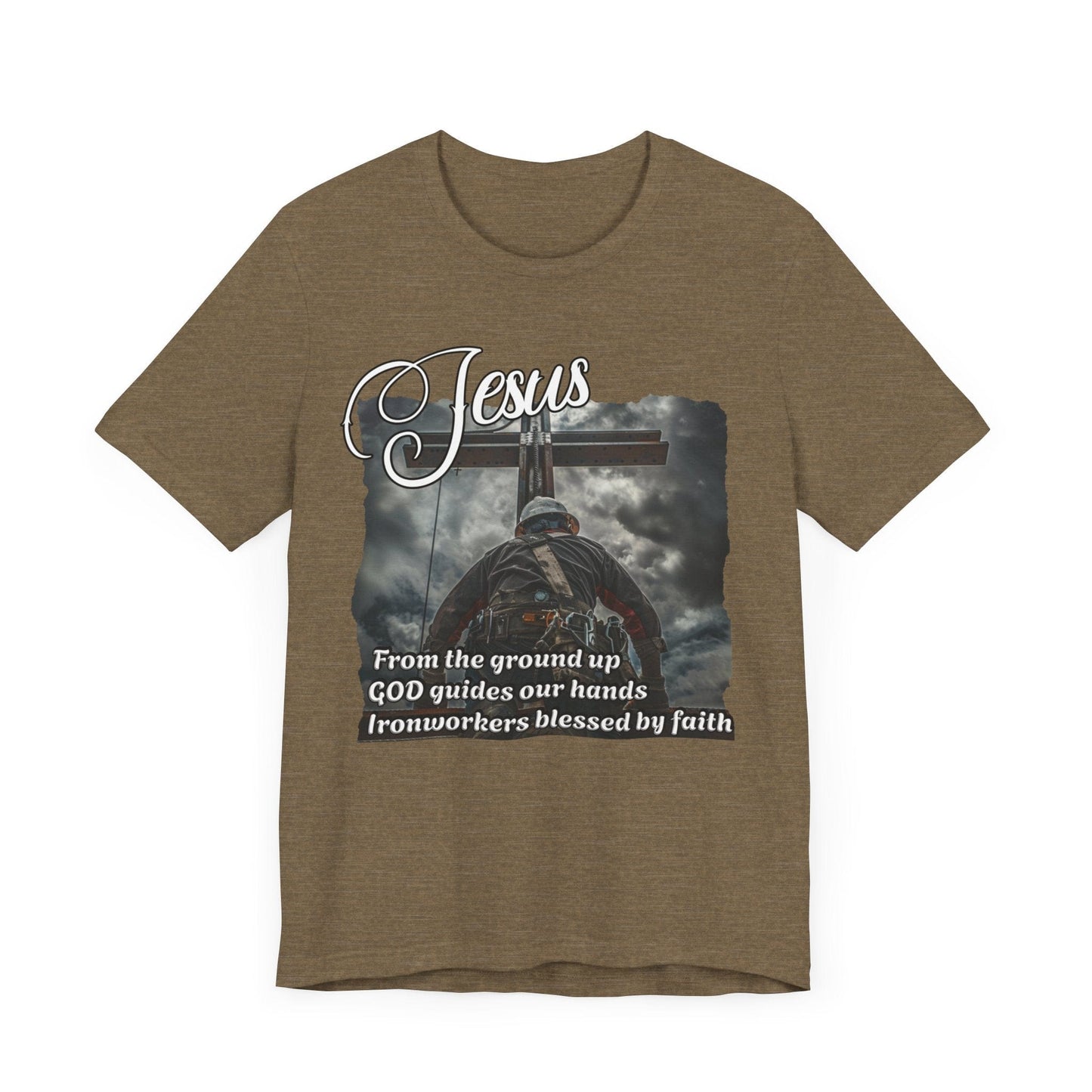 Printify T-Shirt From the Ground Up - God Guides Our Hands Ironworker Tee