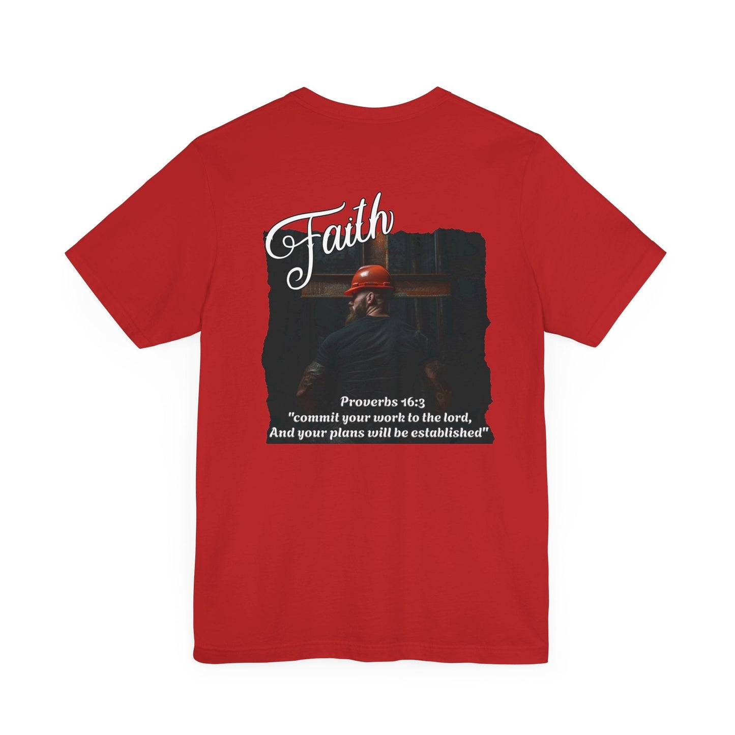 Printify T-Shirt Red / S Proverbs 16: 3 Contractor Faith