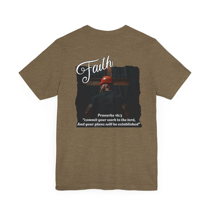 Printify T-Shirt Heather Olive / S Proverbs 16: 3 Contractor Faith